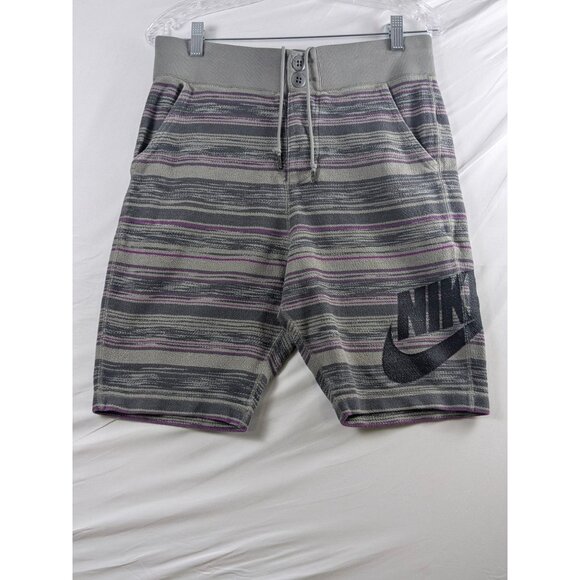 Vintage Nike F.C. Mens Small Striped Knit Gray Purple Pull On Bike Shorts - Picture 1 of 14